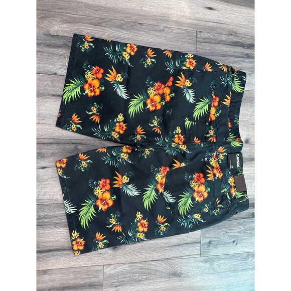 Carbon Mens Floral Hawaiian Shorts Size 38 Cotton/Polyester Blend Black & Orange - Picture 4 of 9